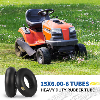 15x6.00-6 Inner Tube(2-Pack), Replacement Lawn Mower Tire Tubes, Heavy-Duty Inner Tube with TR-13 Valve Stem - for Ride-on Mower, Yard Trailers, Tractors, Go Karts, Golf Carts, ATVs and More
