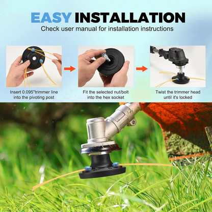 GICOOL Universal Weed Eater Head, Fast Load Replacement String Trimmer Head with Bolts & Nuts - Weed Wacker Heads for Echo, Ego, Dewalt, Stihl, Husqvarna, Includes 12pcs 0.095" Trimmer Line