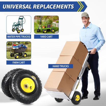 4.10/3.50-4 Rubber Tire and Wheel, with 2.25" Offset Hub, 5/8" Sealed Bearings, for Hand Truck Trolley Dolly Garden Wagon Wheel Replacement, 2 Pack (Explorer Series)