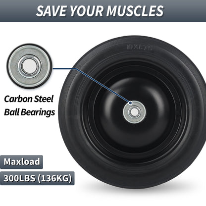 10" x1.75" Flat-Free Solid Rubber Tire and Wheel 1/2" Axle Bore Hole, 1.6" Offset Hub, 2 Pack, Black