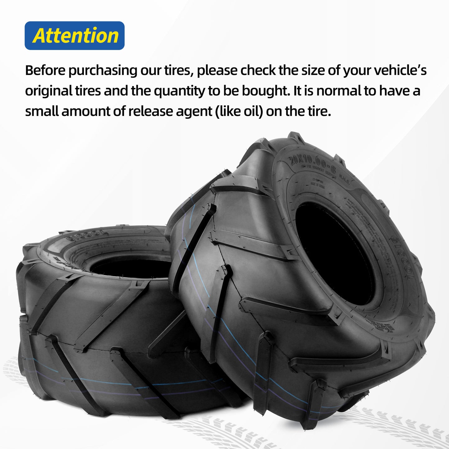 20x10.00-8 Ag Lug High-Traction Lawn Mower Tubeless Tire, 20x10-8 Agriculture Tractor Tire, 4 Ply, 1227lbs Capacity