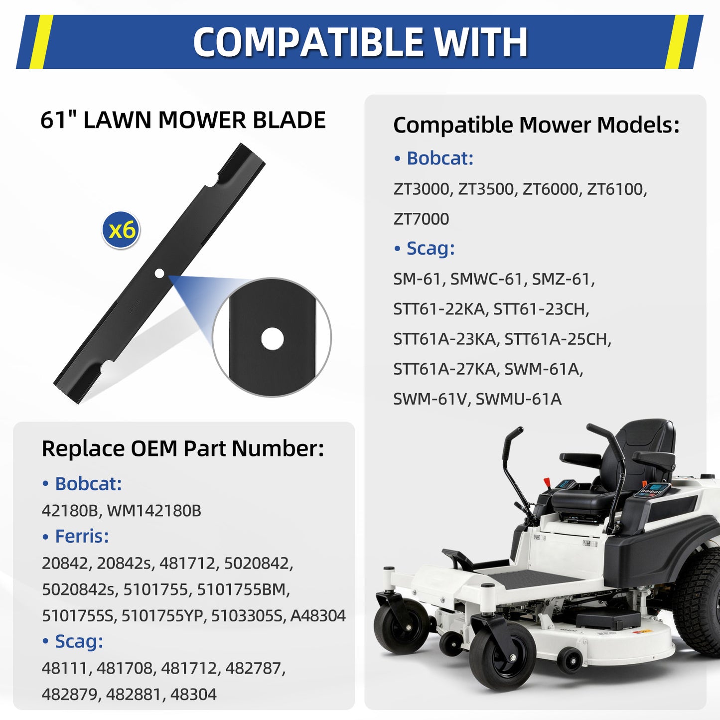 91-626, Compatible with Scag, Ferris, Bad Boy 61", Replaces 48111, 481708, 5101755, 5022808ASM