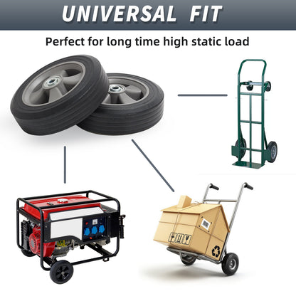 8" x 2" Solid Rubber Flat-Free Tire and wheel, with Ball Bearings and 1/2” Axle Bore Hole, 2" Offset Hub, For Hand Truck Dolly Trolley Garden Wagon Cart Generator Replacement Tire, 2 Pack