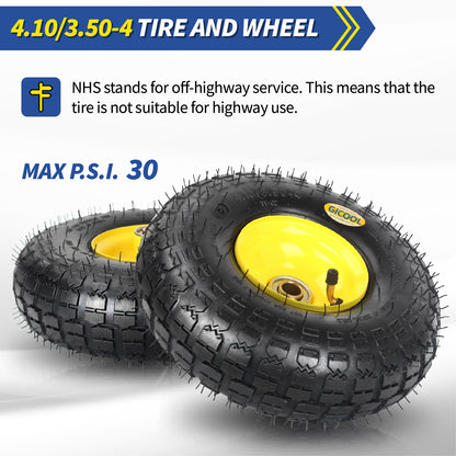 4.10/3.50-4 Rubber Tire and Wheel, with 2.25" Offset Hub, 5/8" Sealed Bearings, for Hand Truck Trolley Dolly Garden Wagon Wheel Replacement, 2 Pack (Explorer Series)