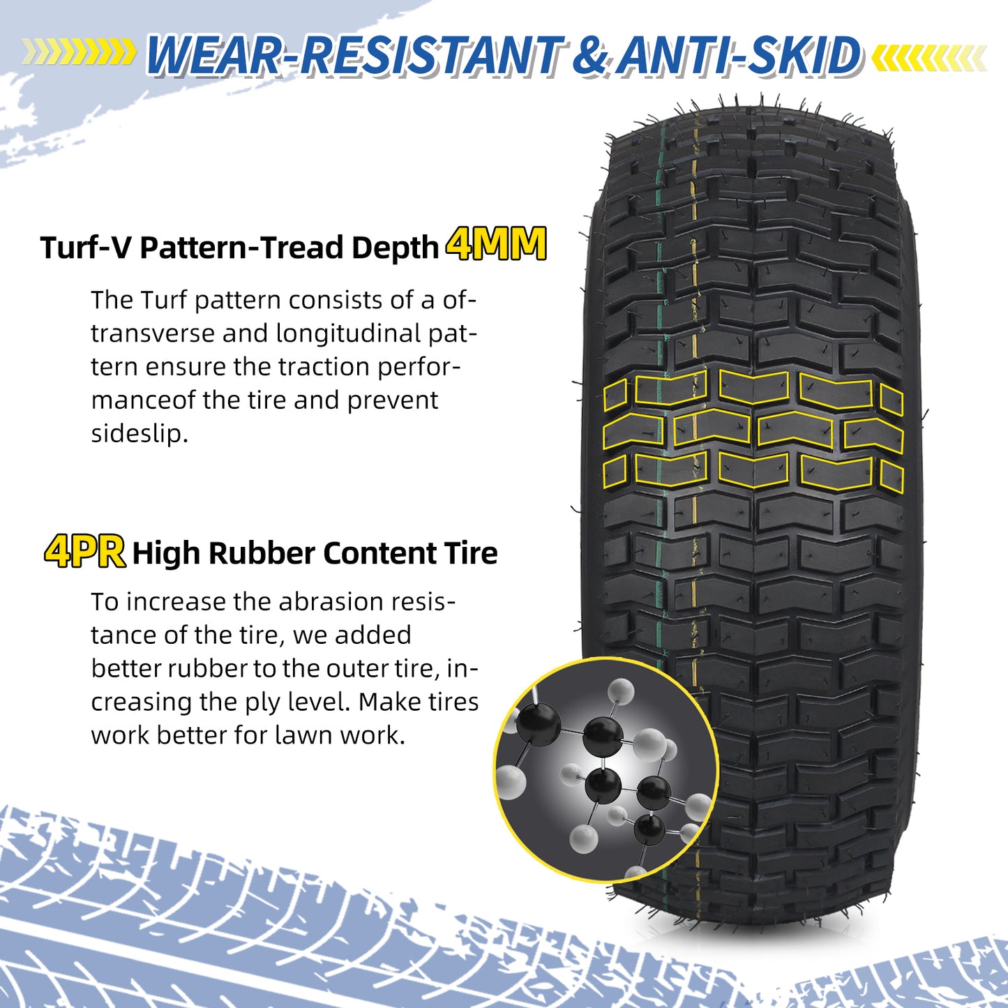 16x6.50-8 Lawn Mower Tubeless Tires, 1" Bearing, 4" Centered Hub