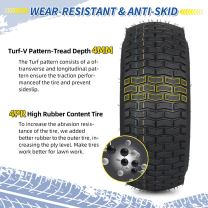 16x6.50-8 Lawn Mower Tubeless Tires, 1" Bearing, 4" Centered Hub