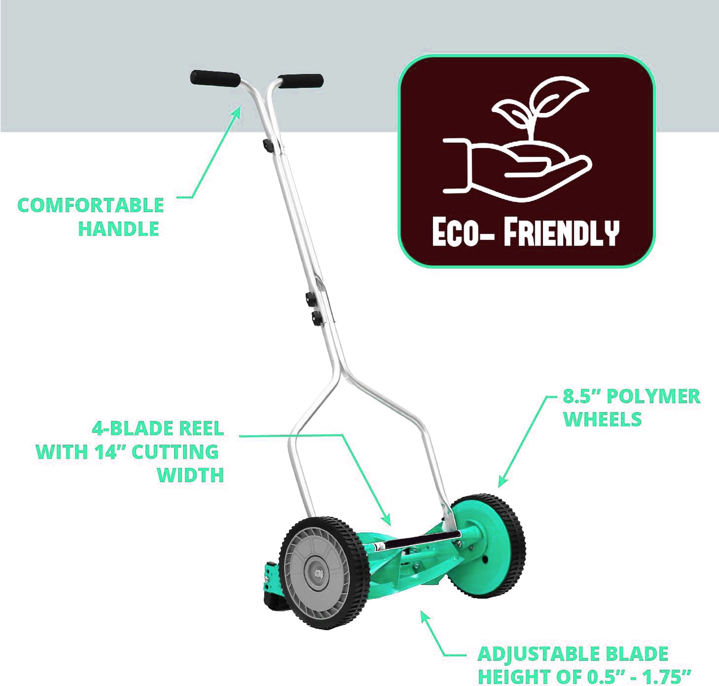 GICOOL 1204-14 14-Inch 4-Blade Push Reel Lawn Mower, Red