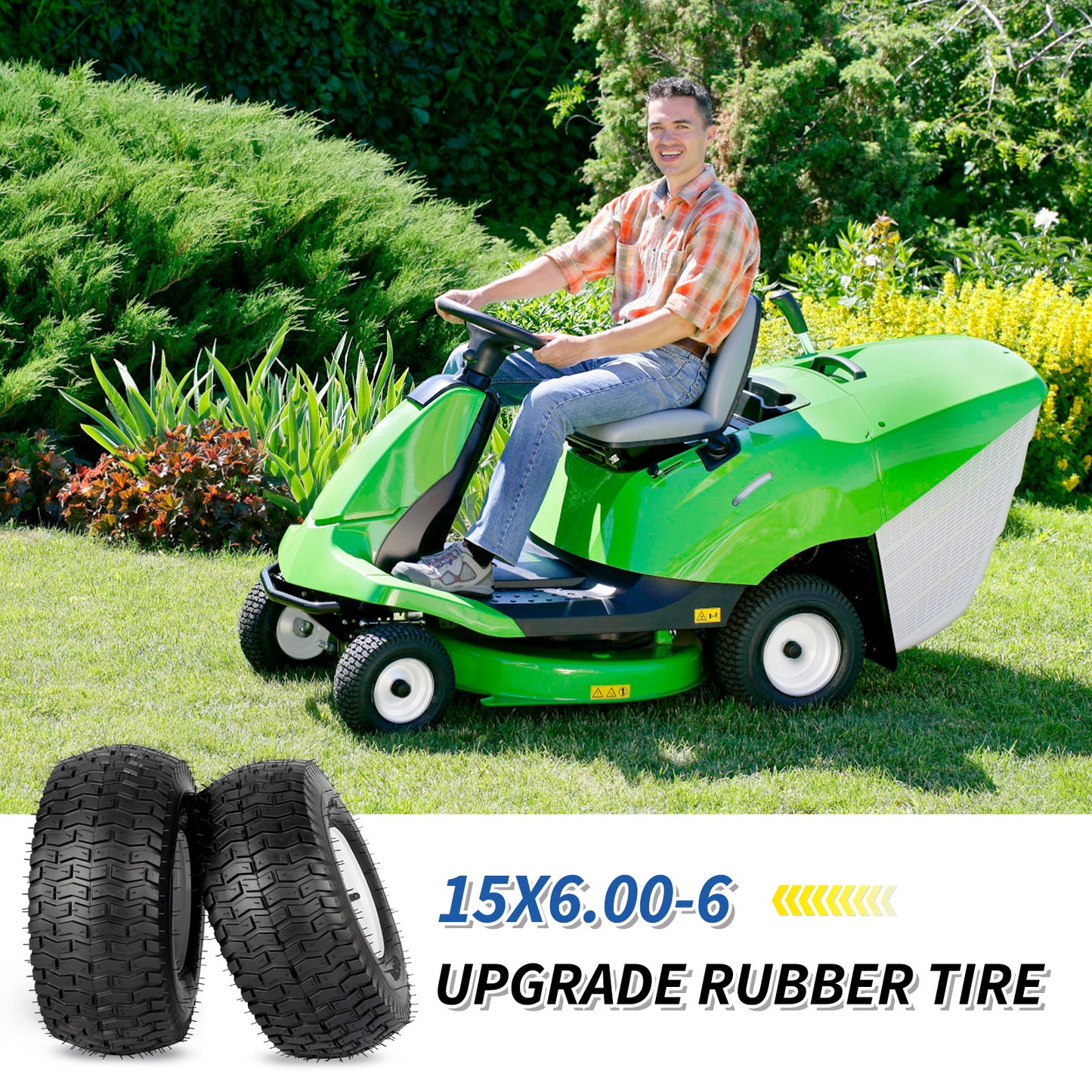 15x6.00-6 Rubber Lawn Mower Tire and Wheel, 2 Pcs Replacement 15x6-6nhs Riding Mowers Lawn Tire and Wheel with Bearing Bore 3/4", 3" Centered Hub