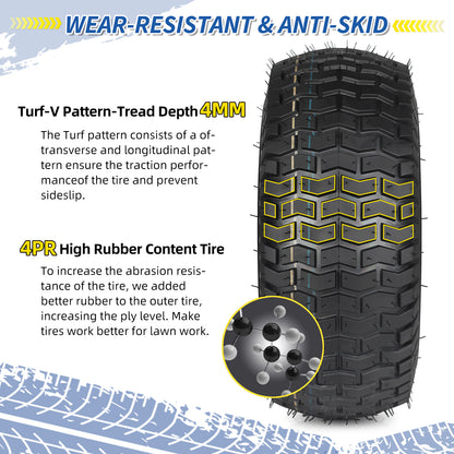 15x6.00-6 Tubeless Tire and Wheel, 3" Offset Hub, 3/4" Bearing, 4 Ply, 15x6-6 Lawn Mower Front Tires, Compatible with 100 and 300 Series John Deere Riding Mower, Lawn Tractor and More(2 Pack)