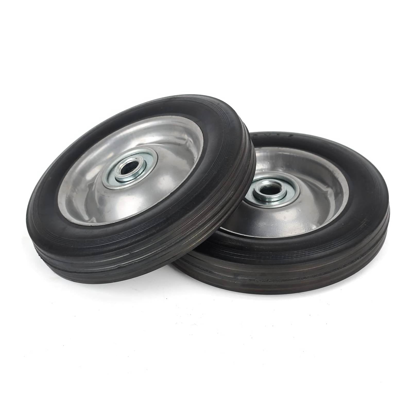 6" Flat Free Solid Rubber Tire and Wheel, with Ball Bearings and 1/2" Axle Bore Hole, 1.3" Centered Hub (2 Pack)
