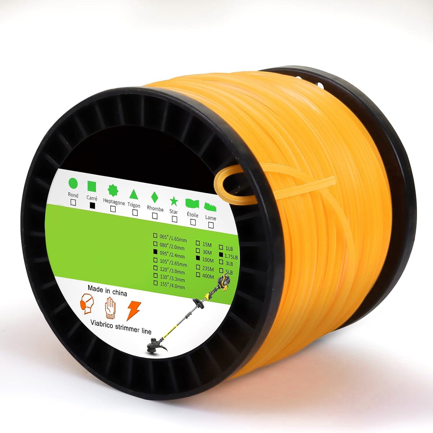 GICOOL 0.095" Square Trimmer Line, Orange Heavy-Duty Nylon Weed Eater String, Universal Commercial Grade Weed Wacker Line | 1.7 LB, 330 Ft