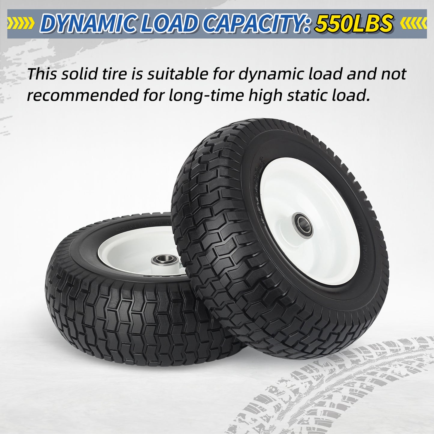 13x5.00-6 Flat Free Lawn Mower Tire and Wheel, 13x5-6 Riding Lawnmower Tire with 3"- 6" Centered Hub and 3/4" & 5/8" Bearings, Tractor Turf Tire Turf-Friendly, 2 Pack
