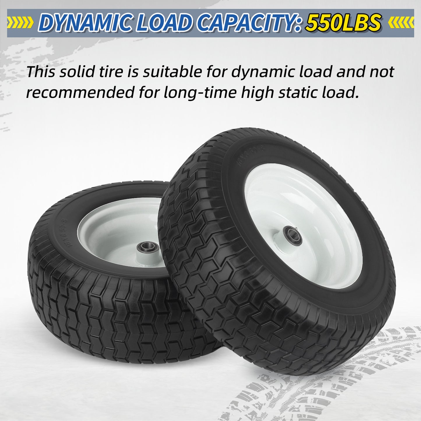 16x6.50-8 Flat Free Riding Lawn Mower Tire and Wheel, 2 Pcs 16x6.5-8nhs Garden Tractor Lawnmower Tyre, with 3/4" & 5/8" Bearing, 3" -4.5" Centered Hub