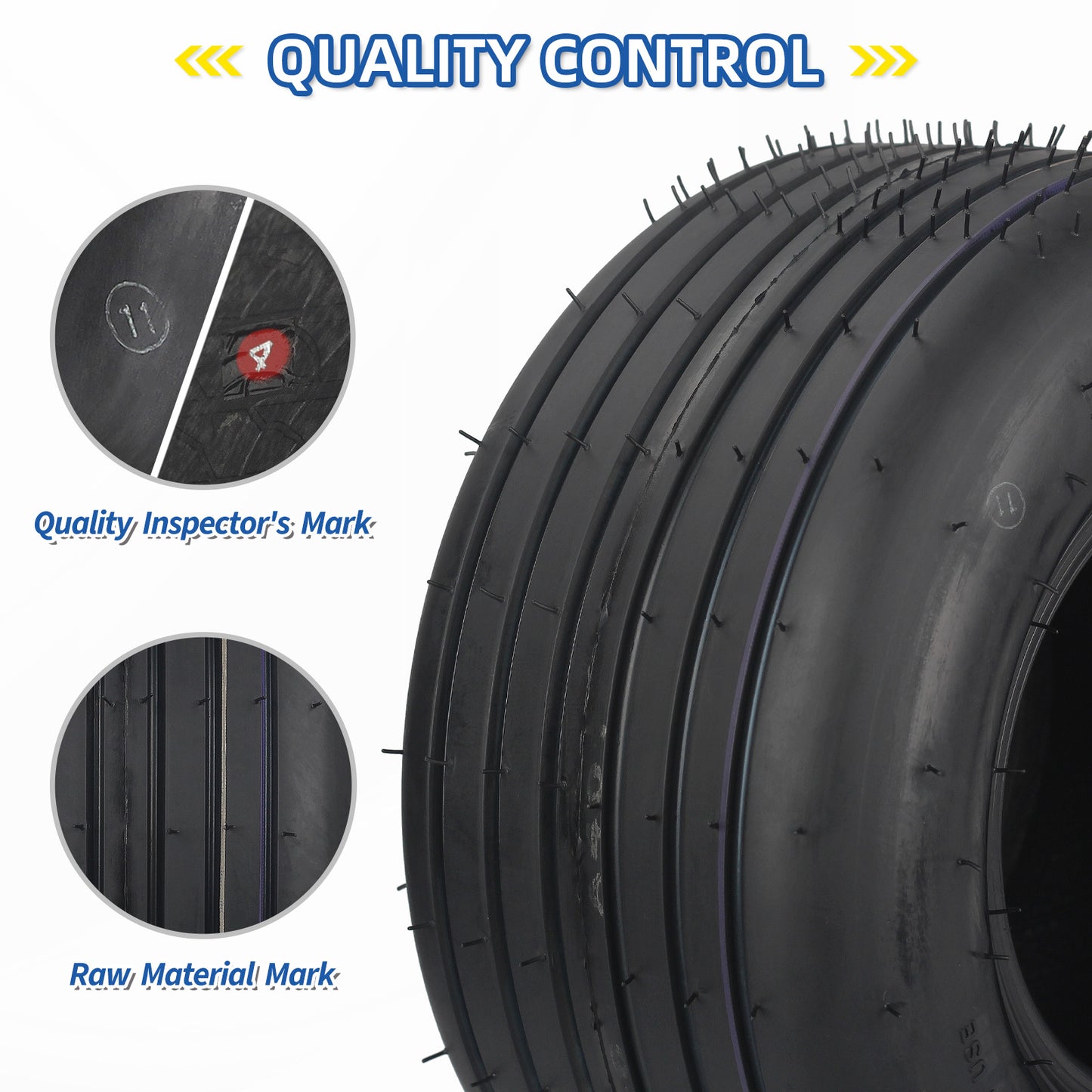 13x6.50-6 Tubeless Lawn Mower Tires, Straight Rib Tread, 4 Ply