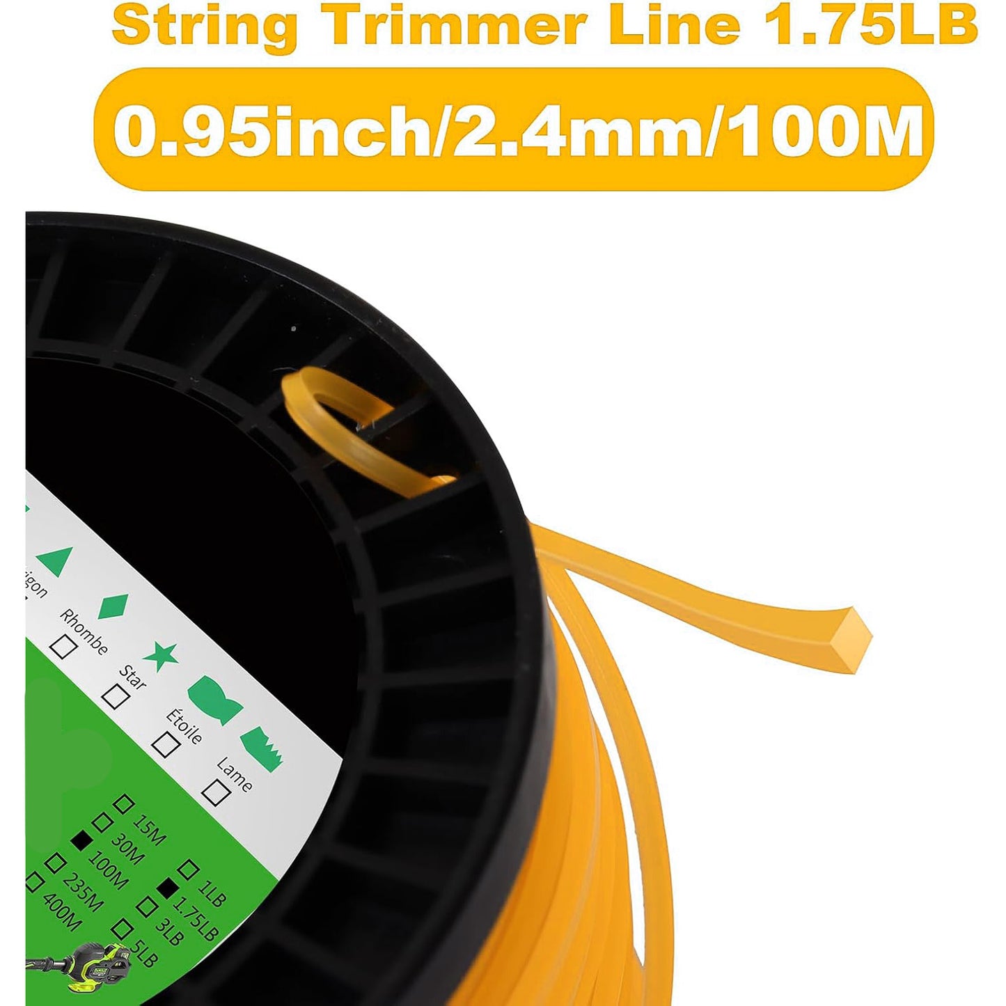 GICOOL 0.095" Square Trimmer Line, Orange Heavy-Duty Nylon Weed Eater String, Universal Commercial Grade Weed Wacker Line | 1.7 LB, 330 Ft