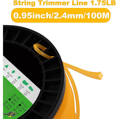 GICOOL 0.095" Square Trimmer Line, Orange Heavy-Duty Nylon Weed Eater String, Universal Commercial Grade Weed Wacker Line | 1.7 LB, 330 Ft