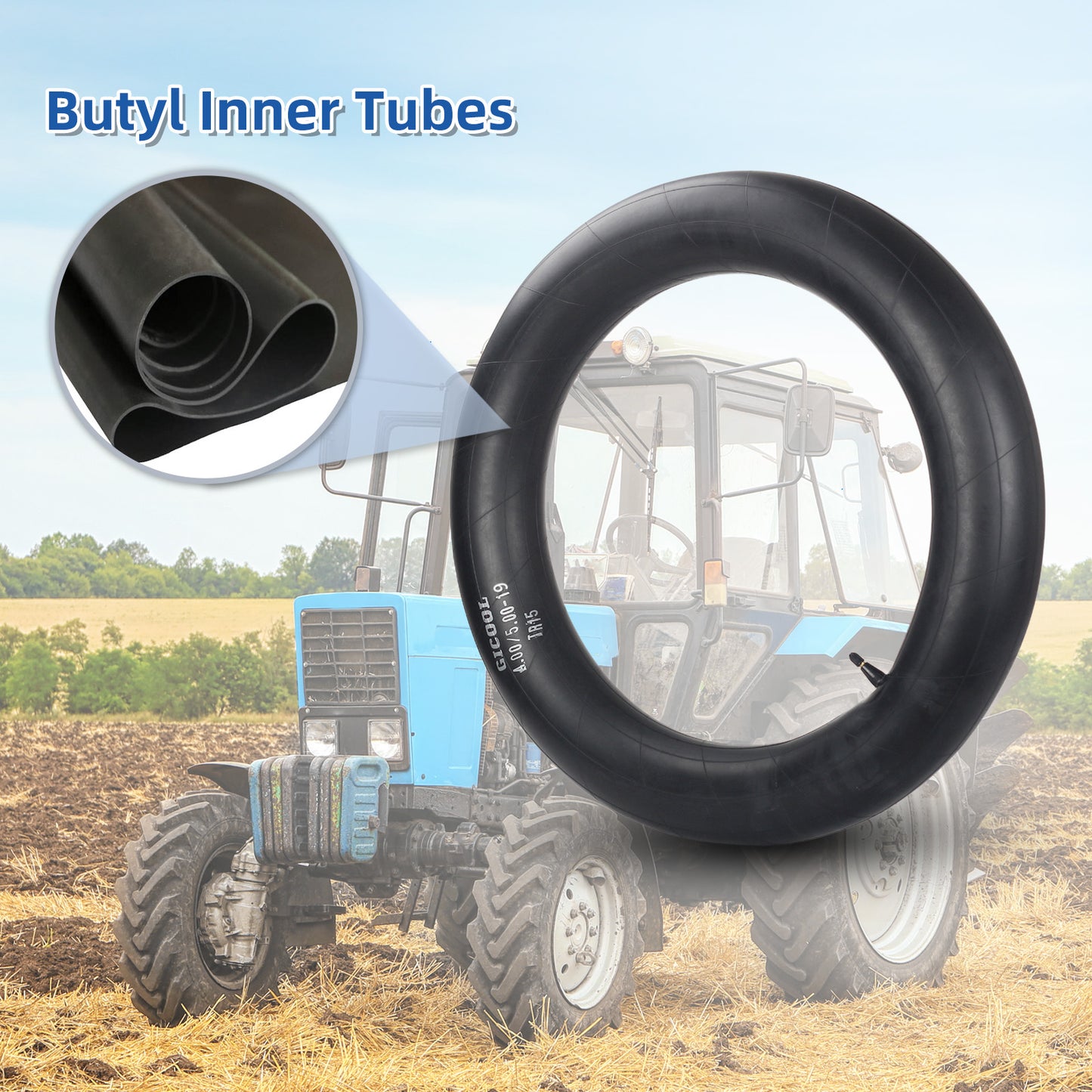 GICOOL 4.00-19 5.00-19 Butyl Inner Tubes 2 Pack, Fit for 18", 19" Rim, Heavy-Duty Tractor Tubes with TR15 Valve Stem, Replacement Tubes for Agriculture Farm Implement Farm