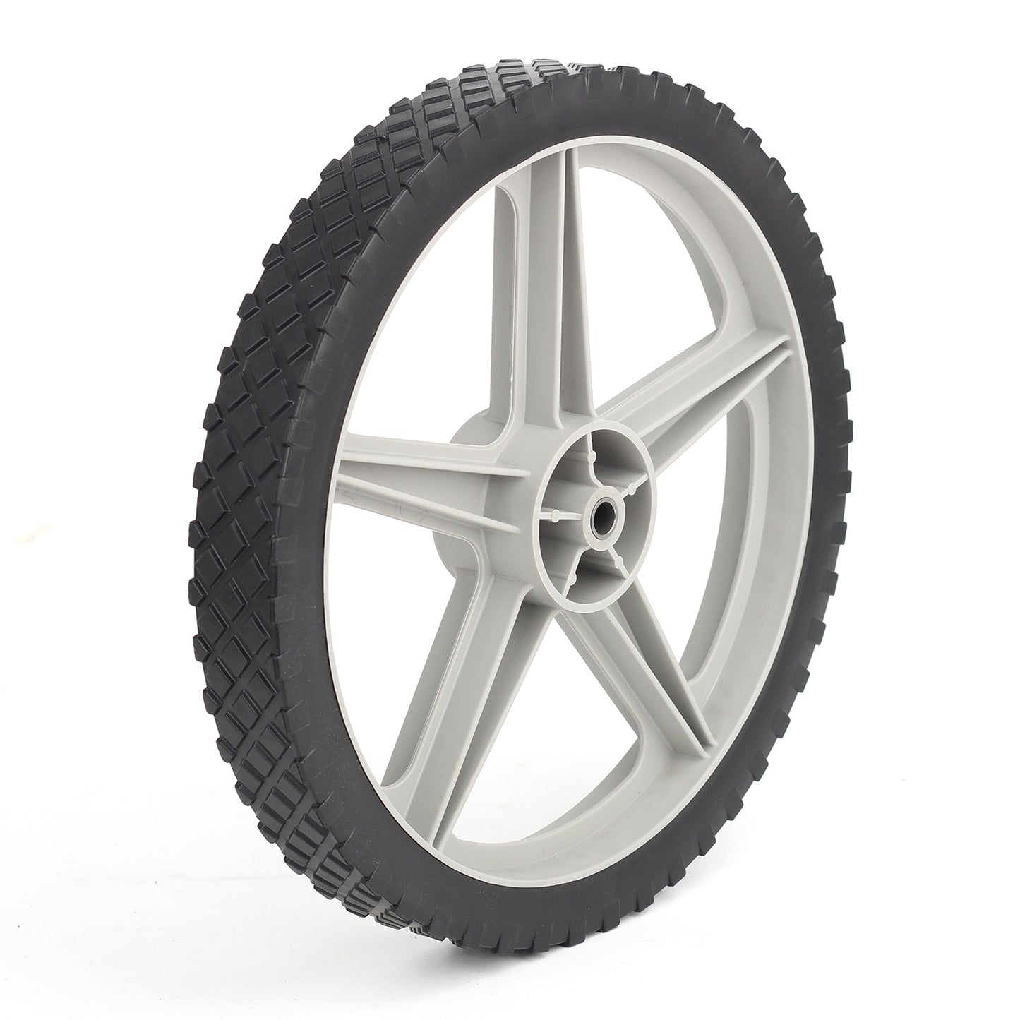 14 x 1.75" Spoked Plastic Wheel and Tire, 2.45" Hub Length, 1/2" Axle Bore, Universal Replacement Wheel for Lawn Mowers and DIY Trolley Wagon Cart, 2 Pack