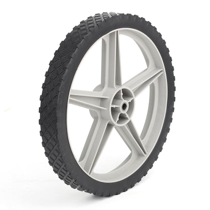 14 x 1.75" Spoked Plastic Wheel and Tire, 2.45" Hub Length, 1/2" Axle Bore, Universal Replacement Wheel for Lawn Mowers and DIY Trolley Wagon Cart, 2 Pack