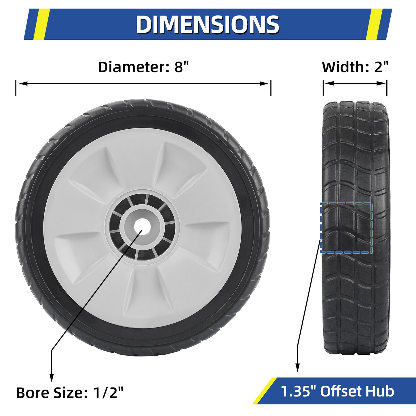 GICOOL 44710-VL0-L02ZB Front Wheels, 8 Inch Wheels Fit for Honda HRR216 HRS216 HRT216 Walk-behind Lawn Mower, 8 Inch Wheels, Pack of 2