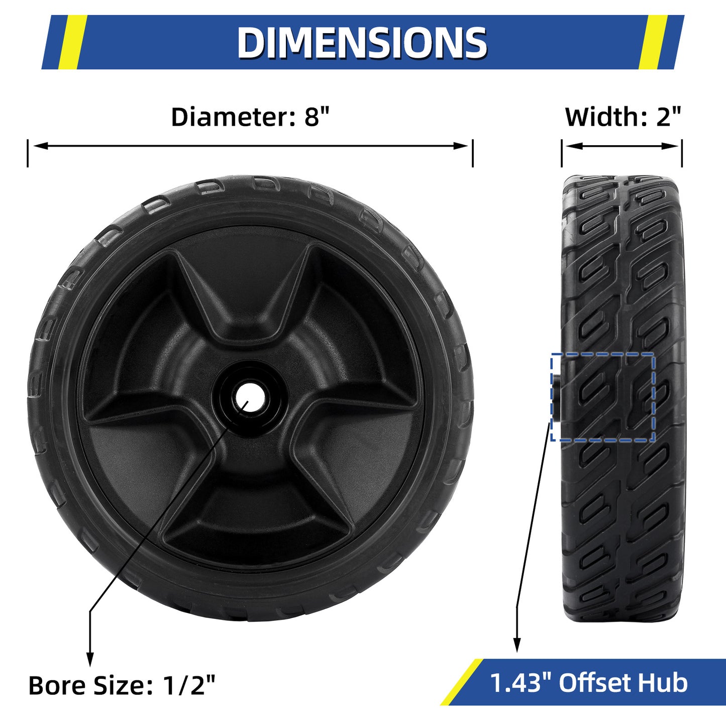 44710-VR8-N00ZA Lawn Mower Front Wheels, 8 Inch Wheels for Honda HRN216, Pack of 2