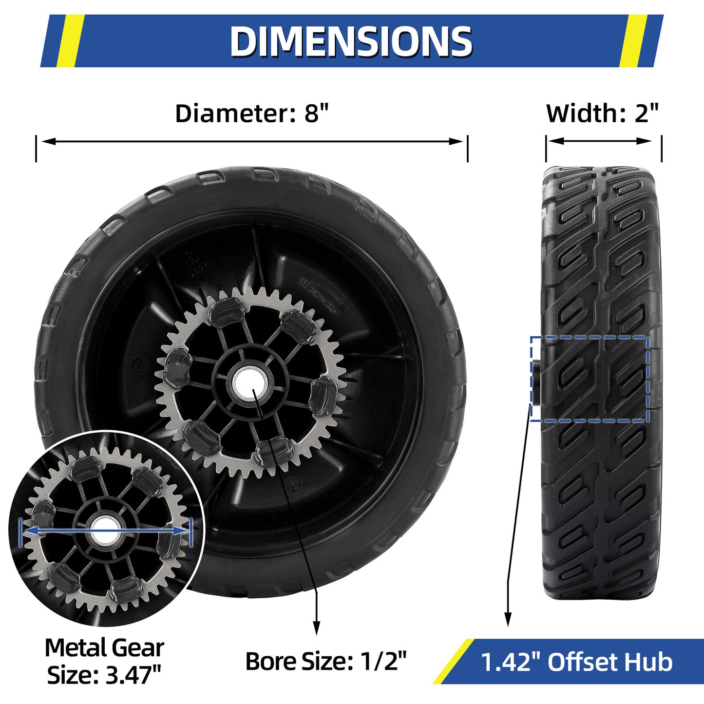 42710-VR8-N00ZA Lawn Mower Rear Wheels, 8 Inch Wheels Kit for Honda HRN216, 2 Pack