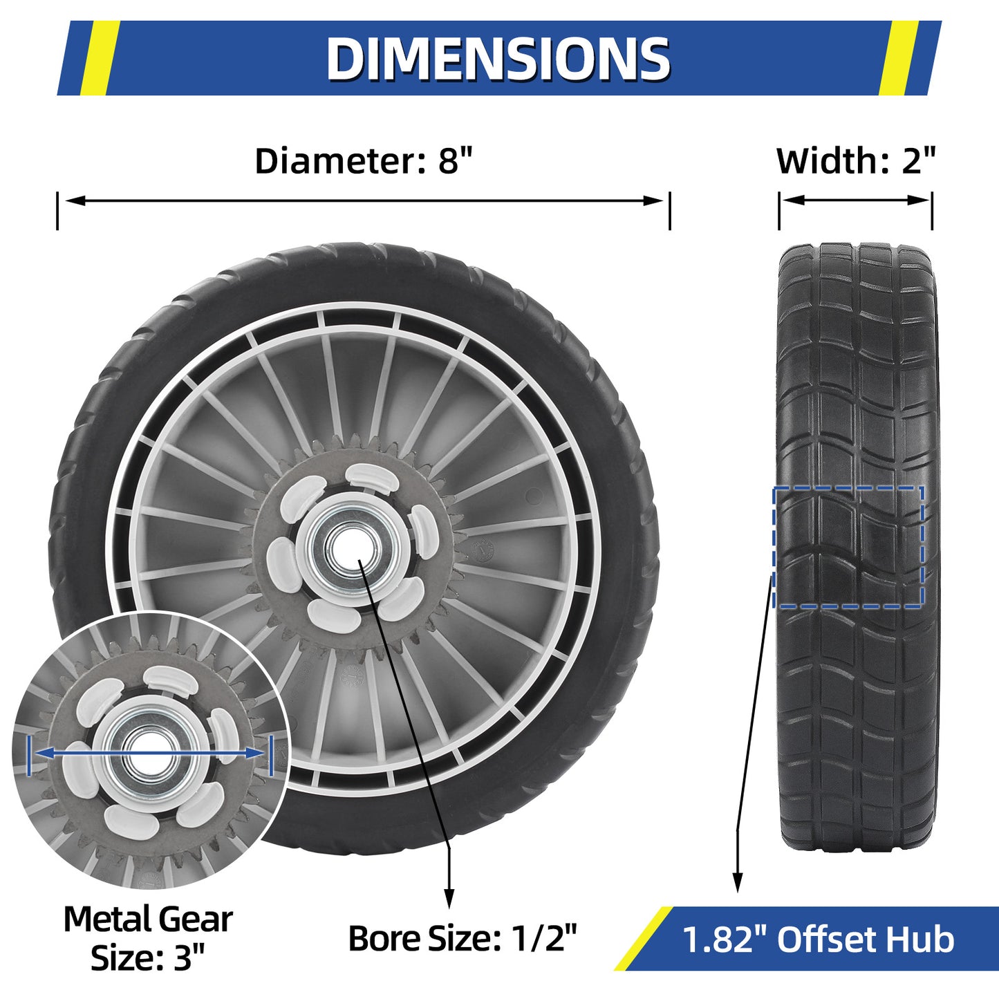 GICOOL 4 Pack HRR216 Lawn Mower Wheels, 2 Rear Wheels 42710-VE2-M02ZE and 2 Front Wheels 44710-VL0-L02ZB for Honda HRR216 HRS216 HRT216 Walk-behind Lawn Mower