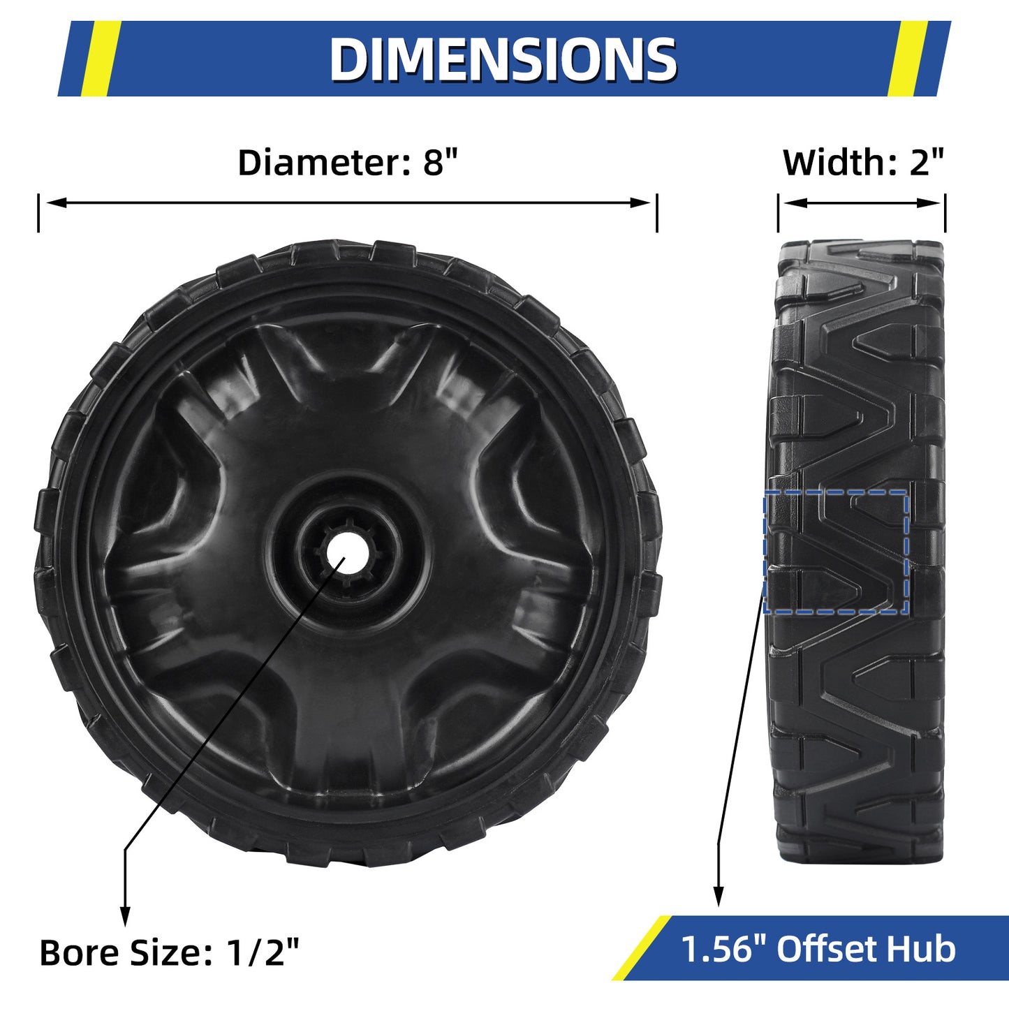 634-05040 Lawn Mower Wheels, 8 Inch Wheels for MTD, Cub Cadet, Craftsman Walk-Behind Mower, 2 Pack
