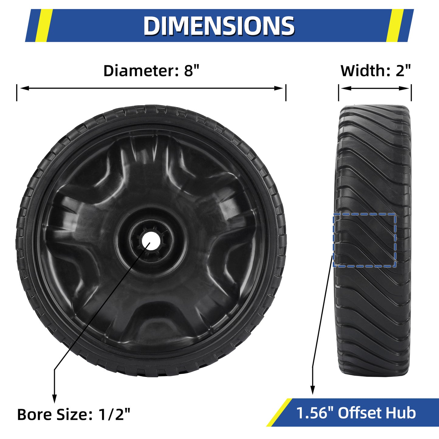 634-05039 Lawn Mower Wheels, 8 Inch Front Wheels for Troy-Bilt, Craftsman, TB200 TB210 TB220 TB230 TB270ES TB280ES, 2 Pack