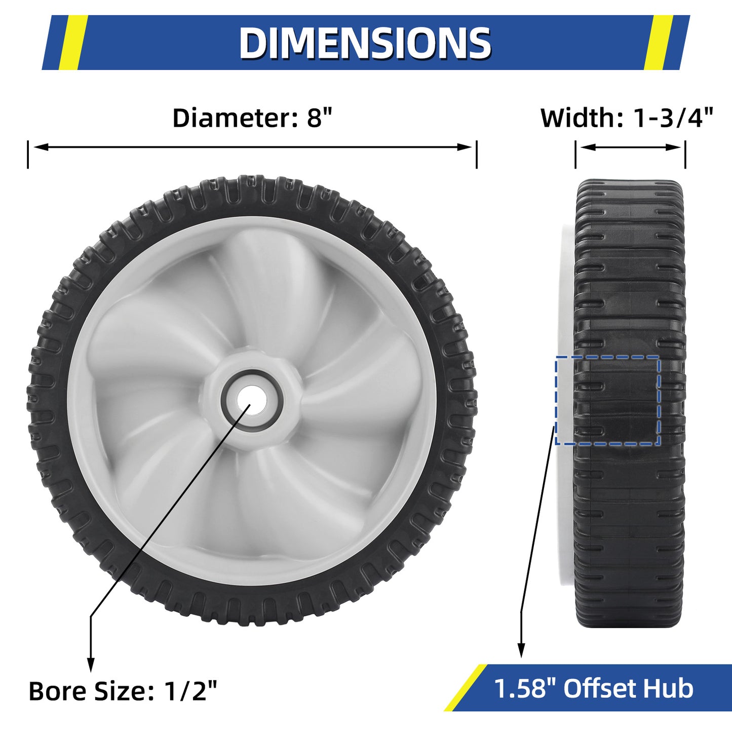 734-04581 634-0190A Lawn Mower Wheels, 8 Inch Wheels for MTD, Yard Man, Craftsman, Huskee, Yard Machines Self -Propelled Walk-Behind, 2 Pack