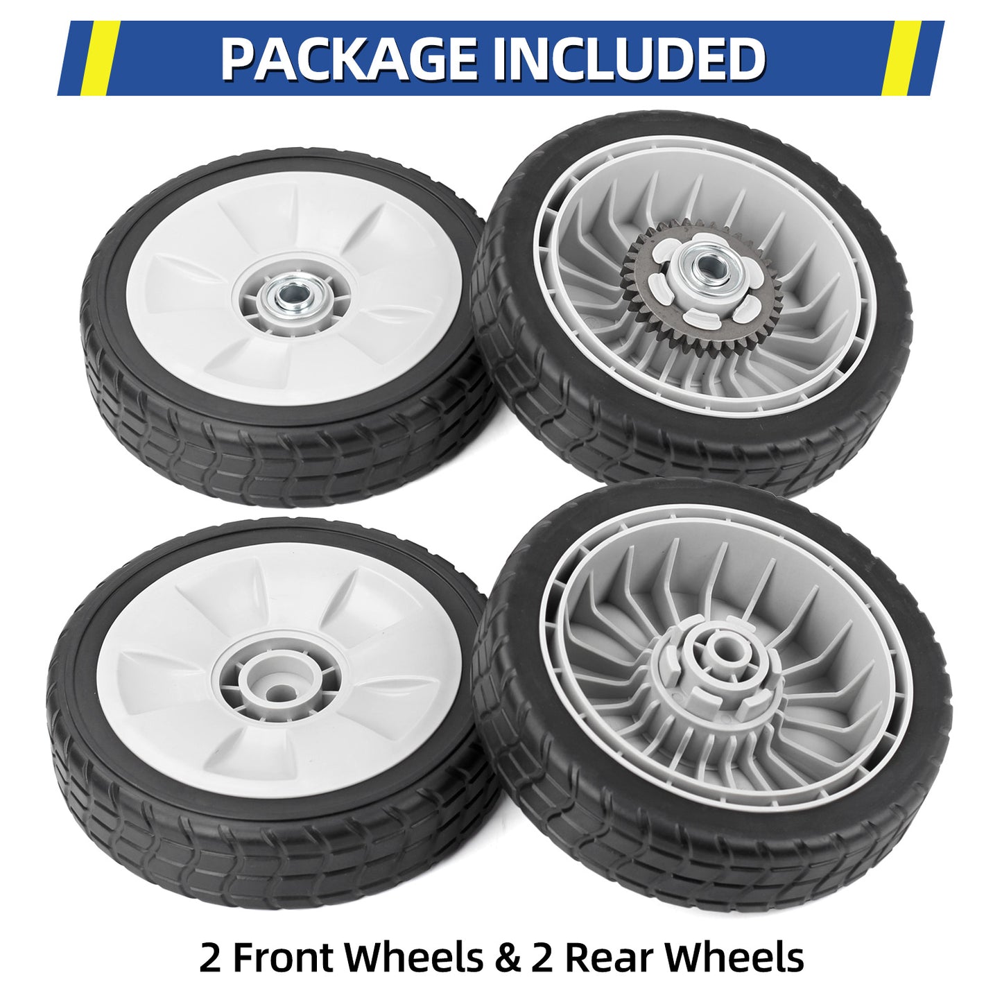 GICOOL 4 Pack HRR216 Lawn Mower Wheels, 2 Rear Wheels 42710-VE2-M02ZE and 2 Front Wheels 44710-VL0-L02ZB for Honda HRR216 HRS216 HRT216 Walk-behind Lawn Mower