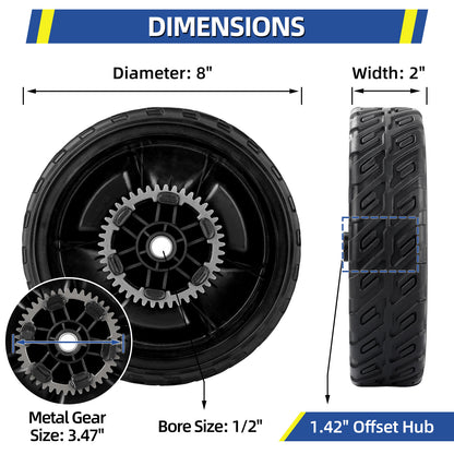 HRN216 Lawn Mower Wheels, 2 Rear Wheels 42710-VR8-N00ZA and 2 Front Wheels 44710-VR8-N00ZA for Honda HRN216 Lawn Mower