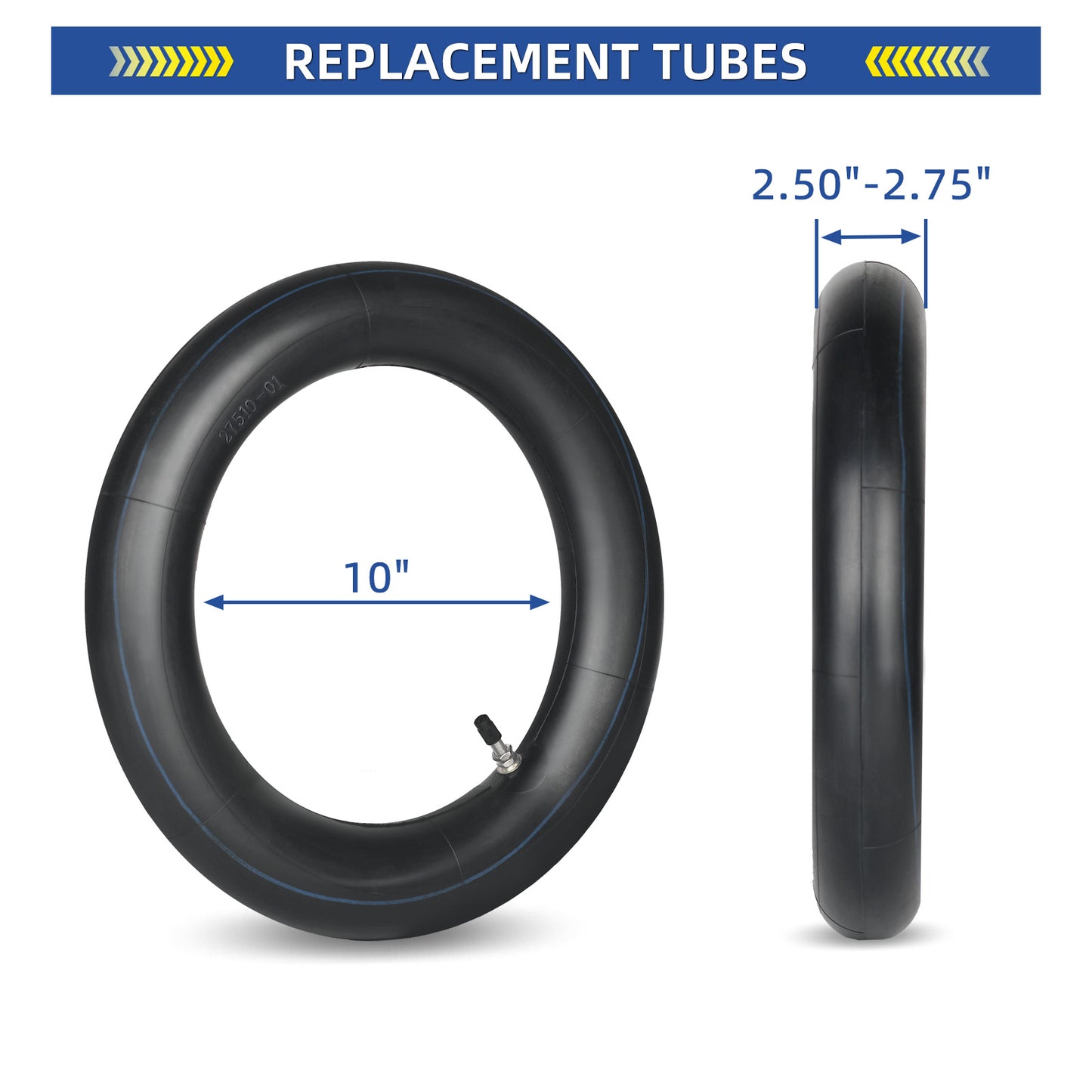2.50/2.75-10" (80/90-10) Mini Dirt Bike Replacement Heavy Duty Butyl Inner Tubes, 2 Pack with TR4 Valve Stem, Fits for Honda CRF50/XR50, Yamaha PW50/TTR50, Suzuki DRZ70/JR50, Razor MX650/MX500