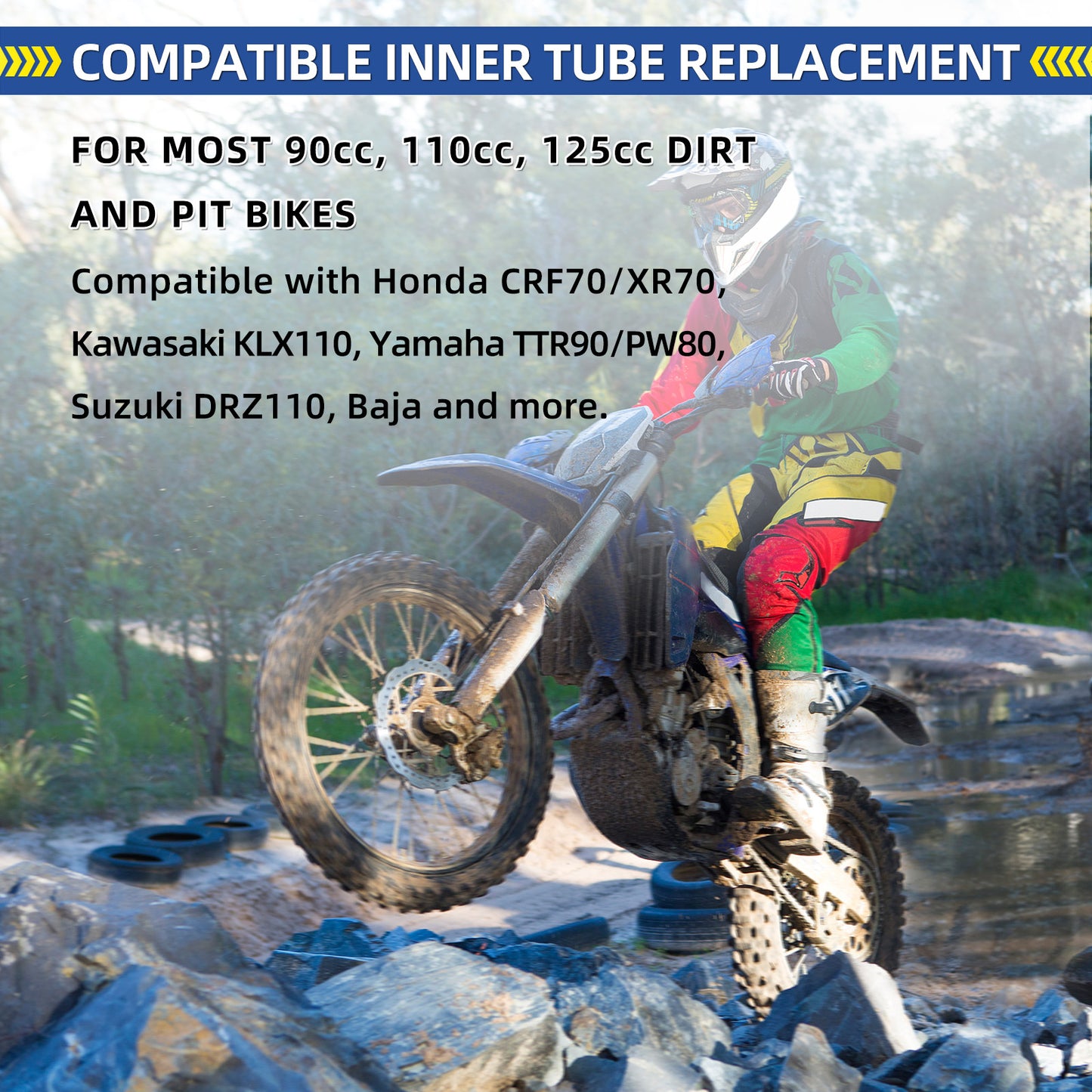 2.75/3.00-12" (80/100-12) Dirt Bike Replacement Heavy Duty Butyl Inner Tubes, 2 Pack with TR4 Valve Stem, Fits for Honda CRF70/XR70, Kawasaki KLX110, Yamaha TTR90, Suzuki DRZ110