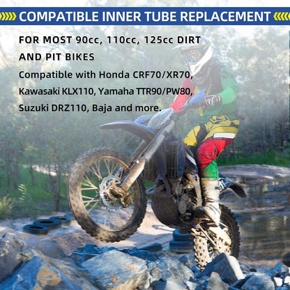 2.75/3.00-12" (80/100-12) Dirt Bike Replacement Heavy Duty Butyl Inner Tubes, 2 Pack with TR4 Valve Stem, Fits for Honda CRF70/XR70, Kawasaki KLX110, Yamaha TTR90, Suzuki DRZ110