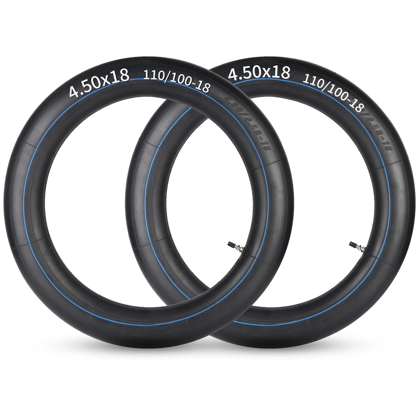 4.50x18" (110/100-18) Motorcycle Replacement Heavy Duty Butyl Inner Tubes, 3mm Thick Heavy Duty, 2 Pack with TR4 Valve Stem, Fits for Dirt Pit Bike, Off-Road and Motocross Tires