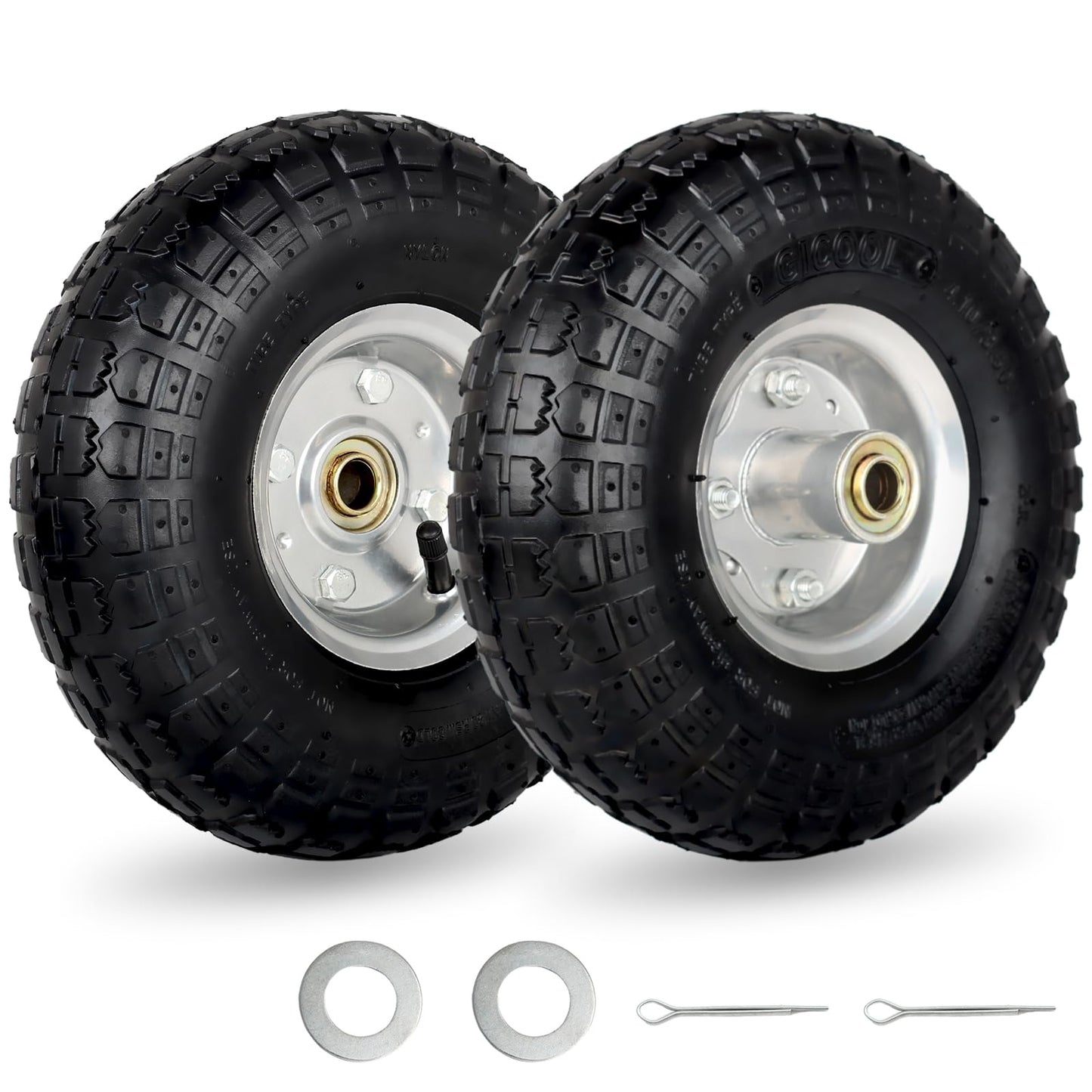 4.10/3.50-4" Tire and Wheel, 10" Pneumatic Tire, with 2.25" Offset Hub, 5/8" Axle Bore Hole, Sealed Bearings, for Hand Truck Trolley Dolly Garden Wagon Cart Wheel Replacement(2 Pack)