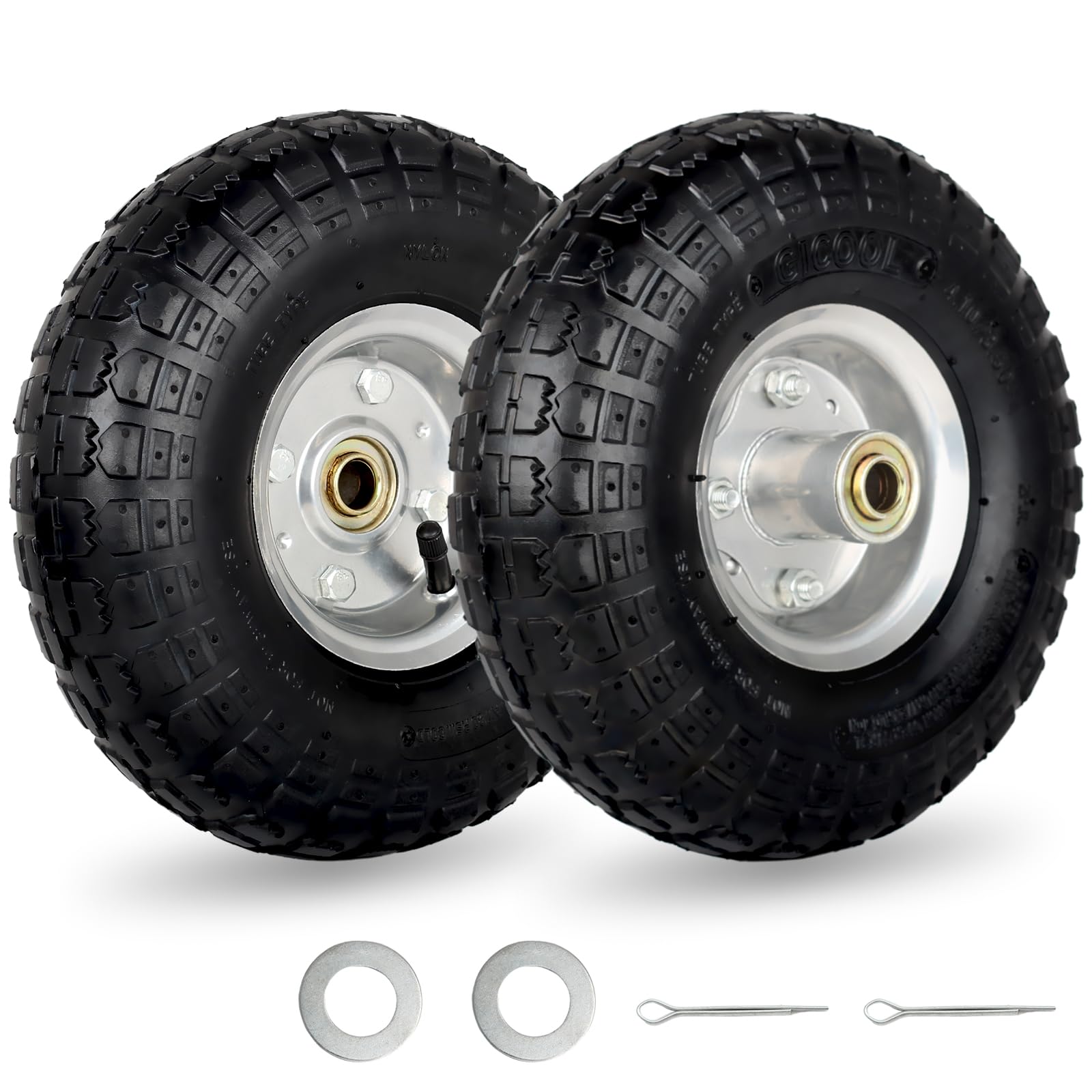 4.10/3.50-4" Tire and Wheel, 10" Pneumatic Tire, with 2.25" Offset Hub, 5/8" Axle Bore Hole, Sealed Bearings, for Hand Truck Trolley Dolly Garden Wagon Cart Wheel Replacement(2 Pack)