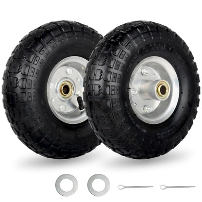 4.10/3.50-4" Tire and Wheel, 10" Pneumatic Tire, with 2.25" Offset Hub, 5/8" Axle Bore Hole, Sealed Bearings, for Hand Truck Trolley Dolly Garden Wagon Cart Wheel Replacement(2 Pack)