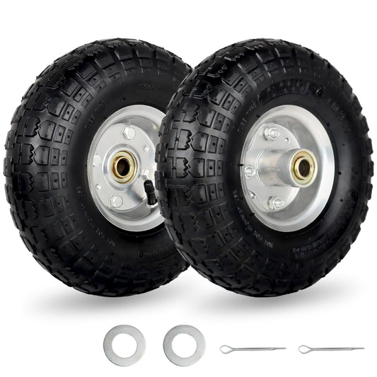 4.10/3.50-4" Tire and Wheel, 10" Pneumatic Tire, with 2.25" Offset Hub, 5/8" Axle Bore Hole, Sealed Bearings, for Hand Truck Trolley Dolly Garden Wagon Cart Wheel Replacement(2 Pack)