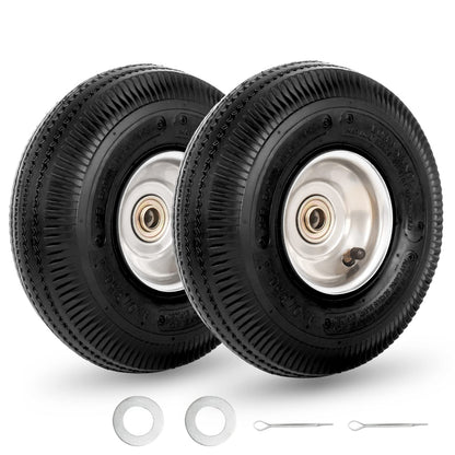 10" Tire and Wheel, 2 Pack, 4.10/3.50-4 Pneumatic Tire, with 2.25" Offset Hub, 5/8" Axle Bore Hole, Sealed Bearings for Hand Truck Trolley Dolly Garden Wagon Wheel Replacement