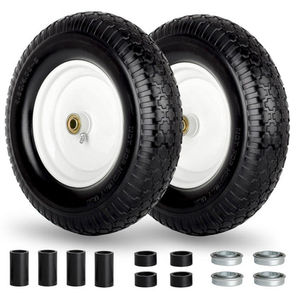 4.80/4.00-8" Wheelbarrow Tire, 16" Flat-Free Solid Tire and Wheel, 3" Centered Hub, 5/8" Axle Bore Hole,for Garden Wagon Cart Trolley Dolly Replacement(2 Pack)