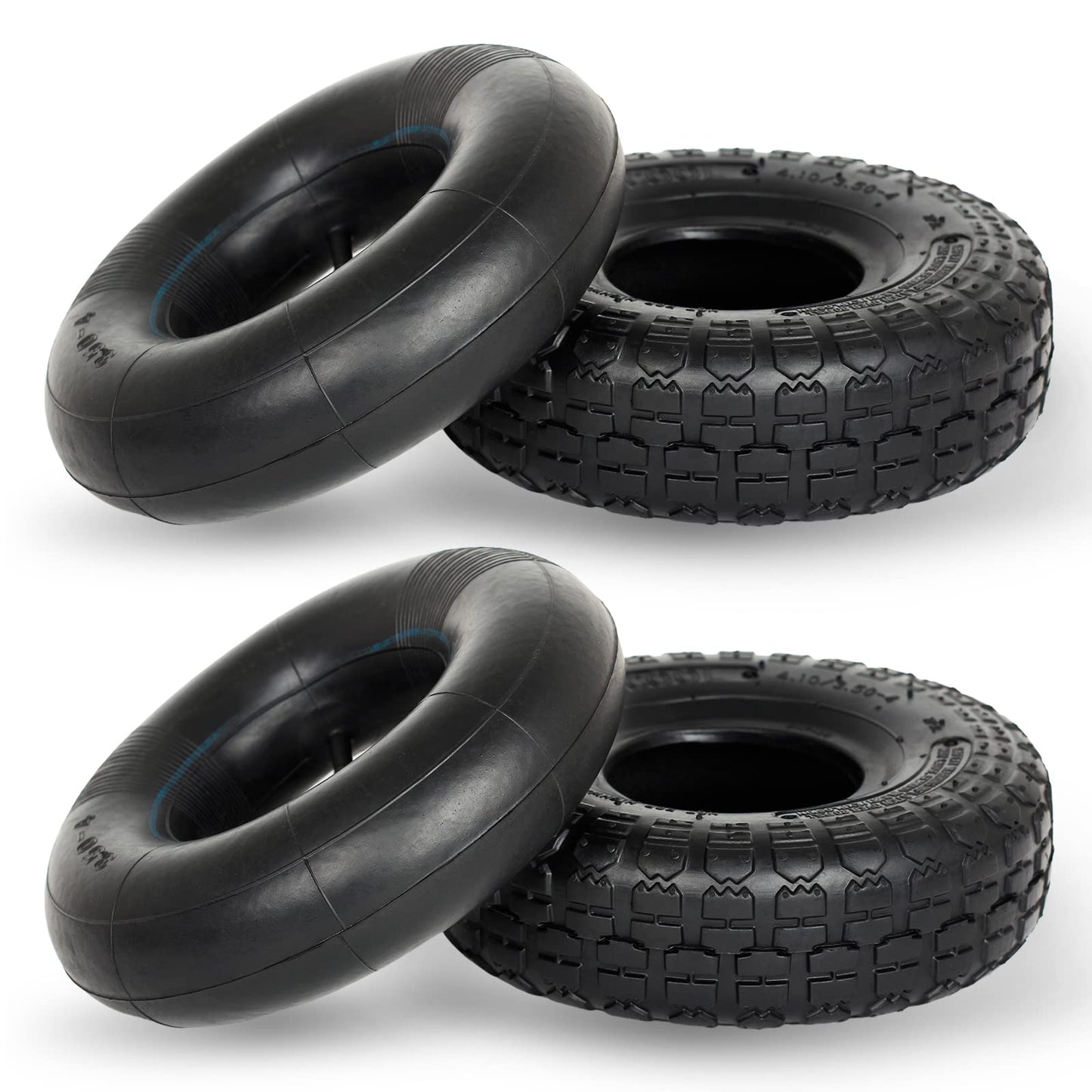 4.10/3.50-4 Replacement Tire and Inner Tube Set, 2 Pack, 10" Heavy Duty Tire and Tube, TR-13 Straight Valve Stem, for Hand Truck Trolley Dolly Garden Wagon Cart Wheel Replacement