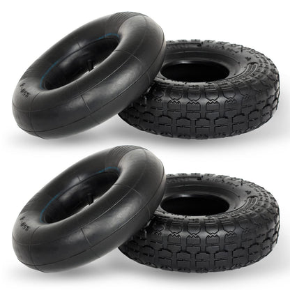 4.10/3.50-4 Replacement Tire and Inner Tube Set, 2 Pack, 10" Heavy Duty Tire and Tube, TR-13 Straight Valve Stem, for Hand Truck Trolley Dolly Garden Wagon Cart Wheel Replacement