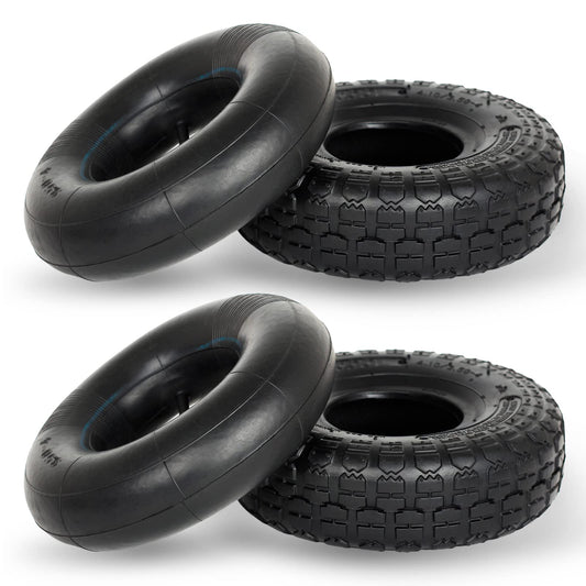 4.10/3.50-4 Replacement Tire and Inner Tube Set, 2 Pack, 10" Heavy Duty Tire and Tube, TR-13 Straight Valve Stem, for Hand Truck Trolley Dolly Garden Wagon Cart Wheel Replacement