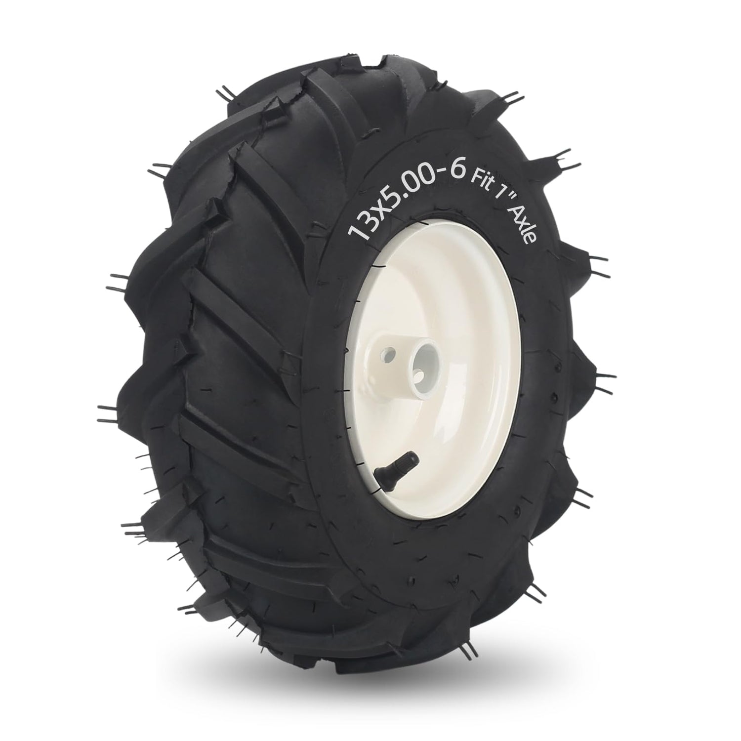 13x5.00-6" Tiller Tire and Wheel, 【1" Axle Size】, 3-1/8" Centered Hub, 13x5-6 Tubeless Agriculture Super Lug Tractor &amp; Trencher Tire Replacement, 1 Pack