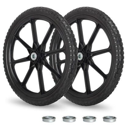 20" Flat Free Tire and Wheel, with 3/4" &amp; 5/8" Bearing, 2.45" Centered Hub, Replacement Wheel For Rubbermaid Wheelbarrow, Garden Yard Cart, 2 (Pack)