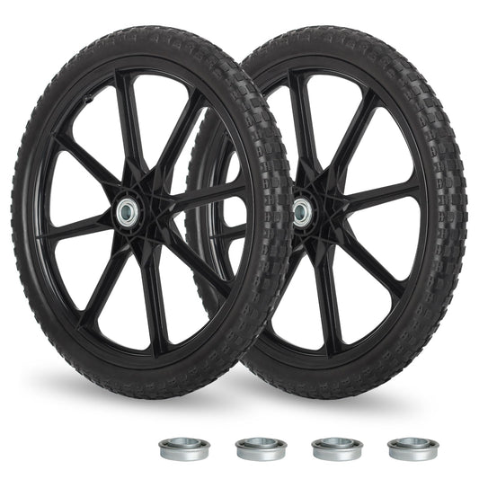 20" Flat Free Tire and Wheel, with 3/4" &amp; 5/8" Bearing, 2.45" Centered Hub, Replacement Wheel For Rubbermaid Wheelbarrow, Garden Yard Cart, 2 (Pack)