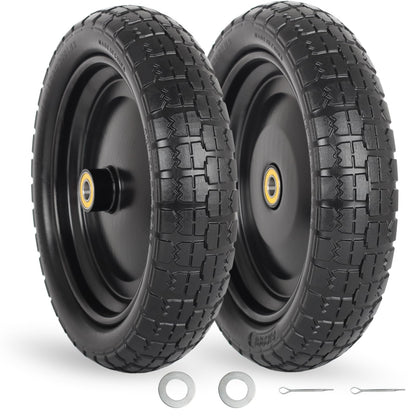 13" Flat-free Solid Tire and Wheel, 4.00-6 Wheelbarrow tire with 5/8" Axle Bore Hole, 2.2" Offset Hub, Compatible with Garden Wagon Trolley Dolly, (2 Pack)