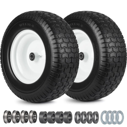 16x6.50-8 Flat Free Riding Lawn Mower Tire and Wheel, 2 Pcs 16x6.5-8nhs Garden Tractor Lawnmower Tyre, with 3/4" & 5/8" Bearing, 3" -4.5" Centered Hub